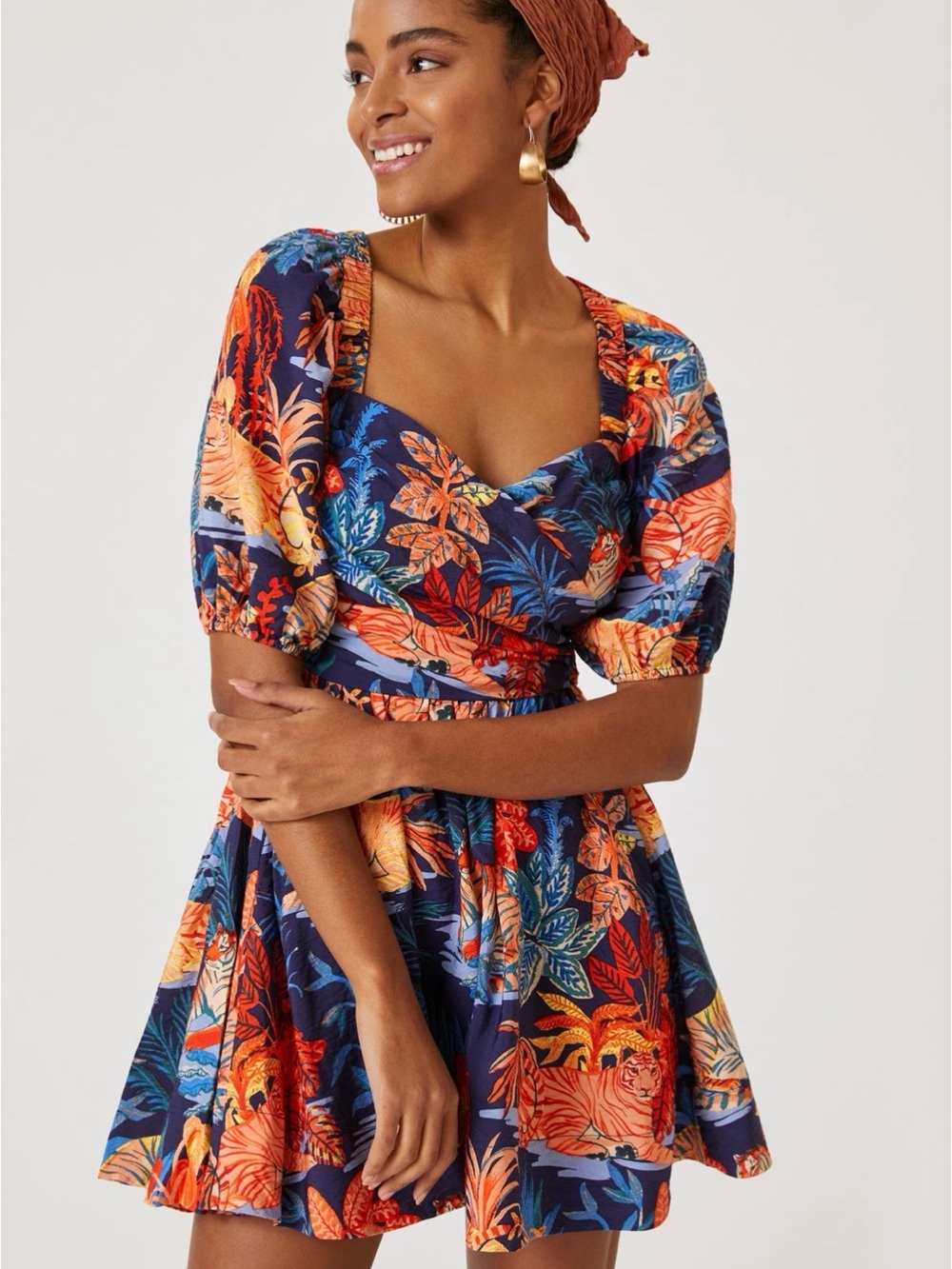 By Anthropologie In the Tropics Puff-Sleeve Mini Dress
